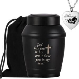 Memorial Urn with Cross / God Has You in His Arm / Includes Necklace for ashes